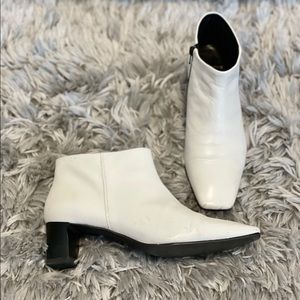 White Leather Ankle Boots Stacked Heels Vagabond